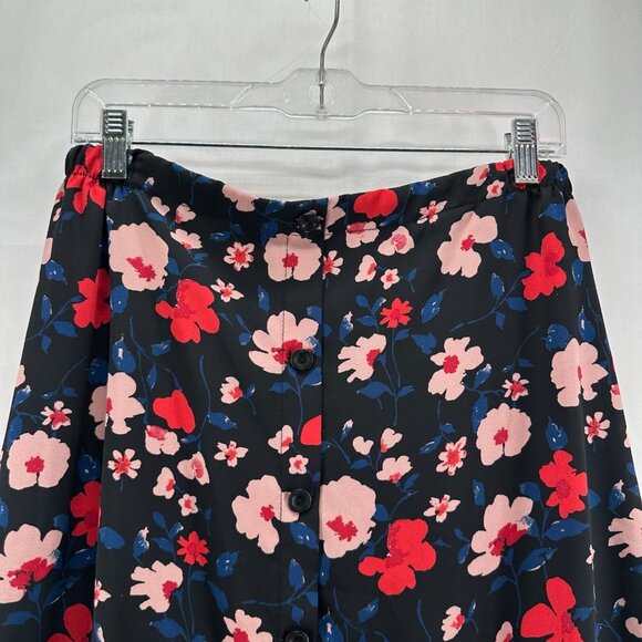 Lily Black A-Line Skirt Womens S Button Front Elastic Waist Floral Black Orange - Picture 3 of 9
